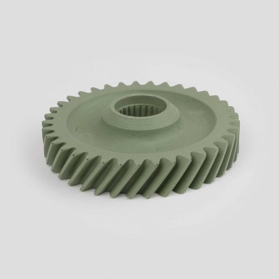 Helical gear candle holder cast in pigment dyed powdered slate